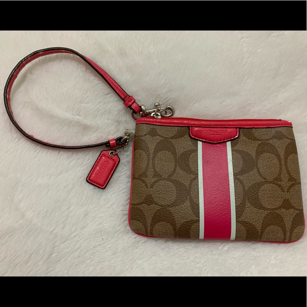 Brown Pink Coach Wristlet Wallet
